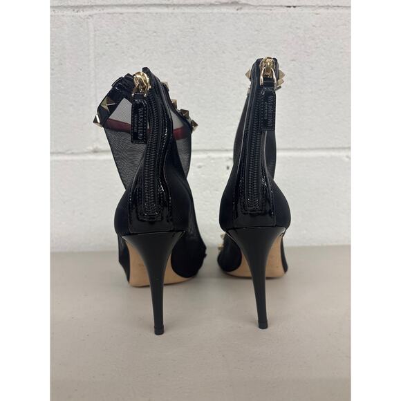 Valentino Sz 37 1/2 90mm Rockstud Black Mesh Pointed Toe Stiletto Ankle Boots - Picture 5 of 7